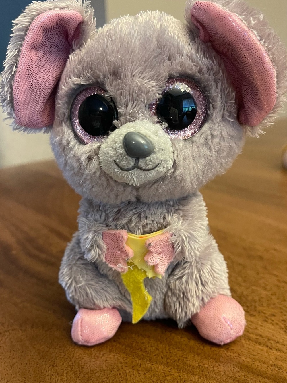 Ty Gray and Pink Plush Bat with Sparkly Eyes